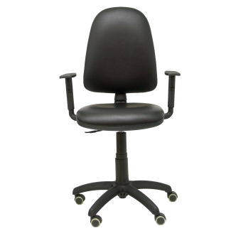 Ayna black imitation leather chair with adjustable arms and wheels parquet