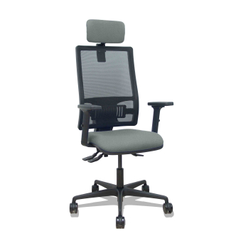 Silla Bormate asincro malla negra asiento bali gris brazos 2D ruedas 65mm cabecero regulable