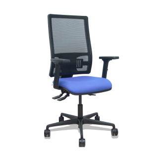 Silla Bormate asincro malla negra asiento bali azu claro brazos 2D ruedas 65mm