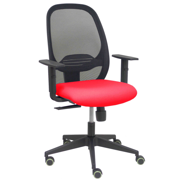 Silla Cilanco negra malla negra asiento bali rojo brazo regulable