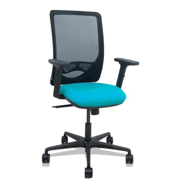 Silla Zulema sincro malla negra asiento bali turquesa brazos 2D ruedas 65mm