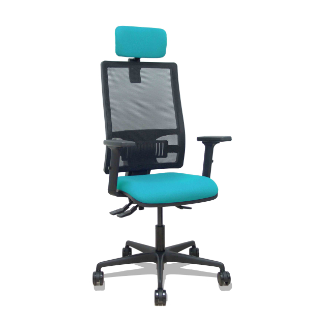 Silla Bormate asincro malla negra asiento bali turquesa brazos 2D ruedas 65mm cabecero regulable